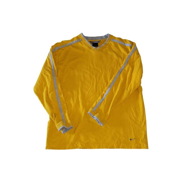 Nike Yellow Long Sleeve V-Neck‎ Shirt With Reflective Stripes & Pocket - Picture 3 of 8